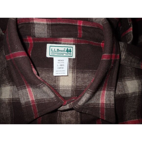 Mens Brown & Beige Long Sleeve Plaid Flannel Button-Up Shirt With Red Accents Si - Picture 7 of 7